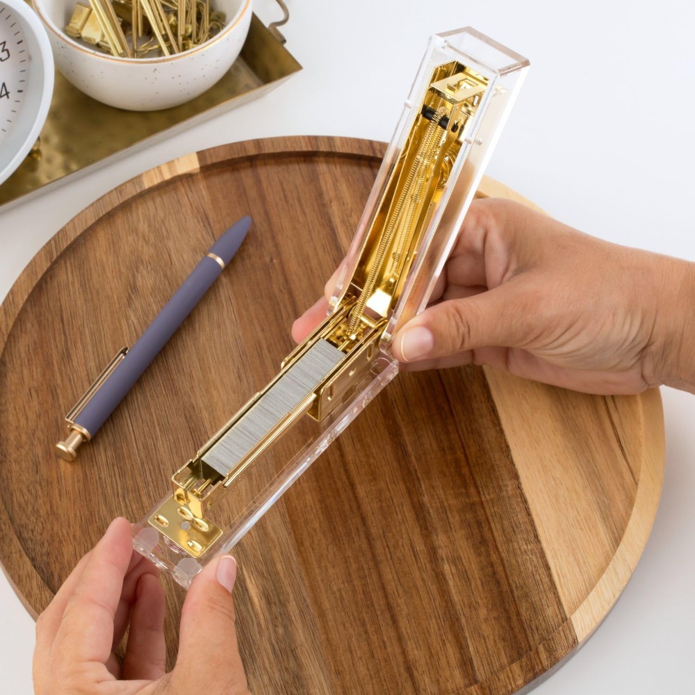 Compact Clear Acrylic Gold Sta - مراجعة Stapler Half Strip وسعره
